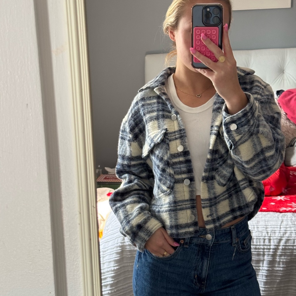 Zara Blue and White Bomber Jacket